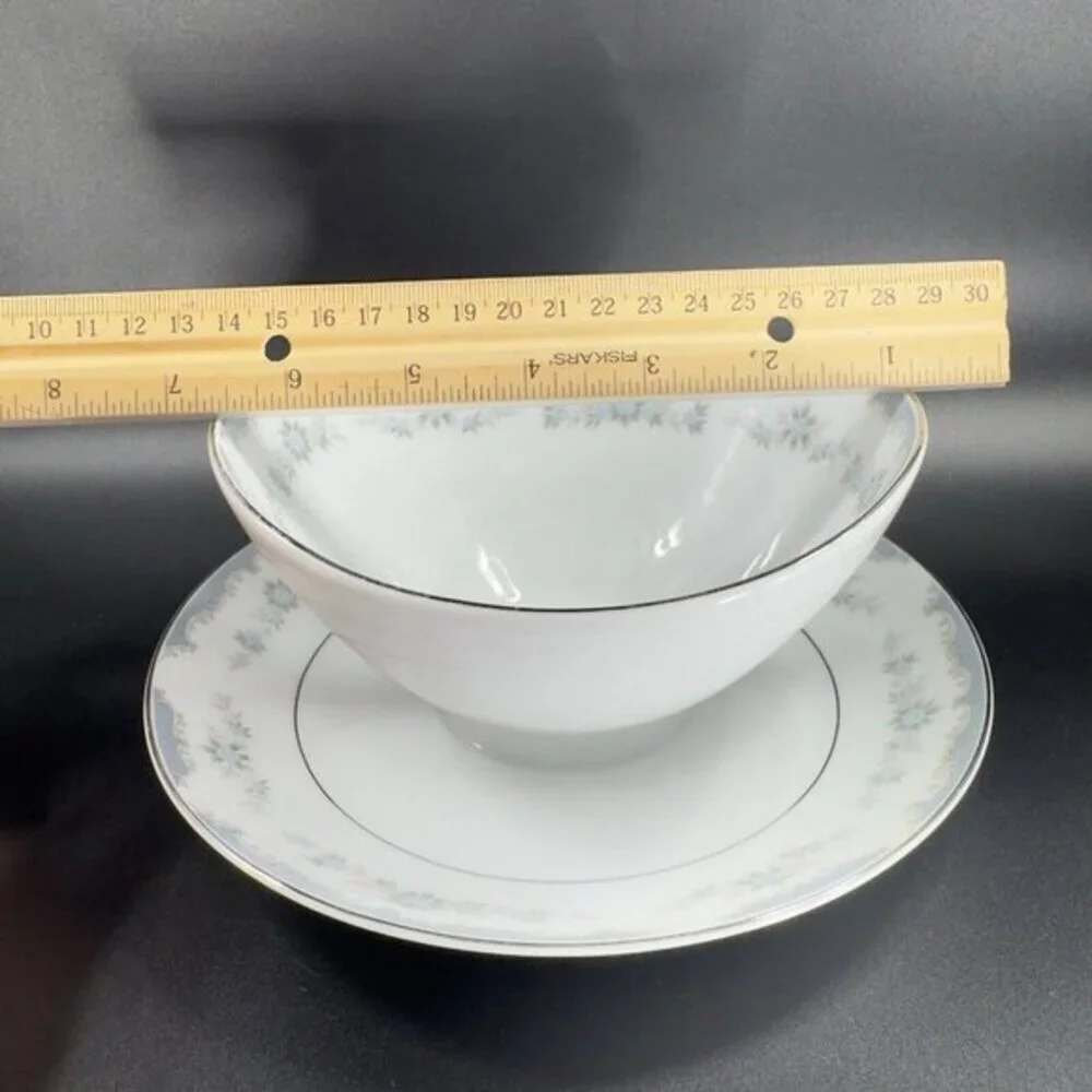 Vintage Narumi Gravy Boat W Attached Underplate Japan‎ China Blue Flowers VTG